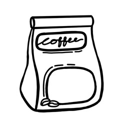 illustration of coffee bag in black and white 