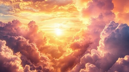 A breathtaking sunset over vibrant clouds, showcasing nature's beauty and tranquility.