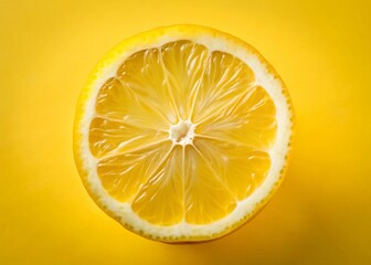 Vibrant Yellow Lemon Slice,  Isolated on Sunny Yellow Background - Stock Photo