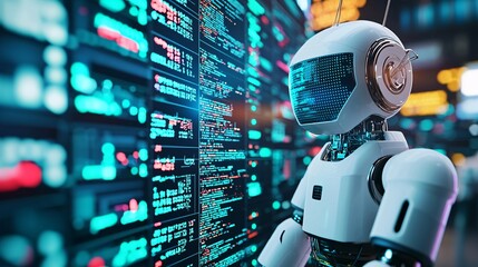 Artificial intelligence circuits overlaying a traditional stock market floor, [AI in traditional finance], [robotic takeover of manual trading]