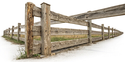 Naklejka premium Charming Old Wooden Fence Isolated on a White Background for Rustic Decor