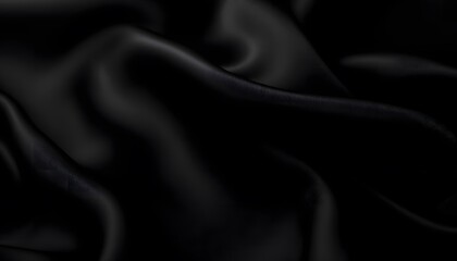Fototapeta premium Abstract Black Silk Texture: Dark Drapery and Smooth Fabric Waves