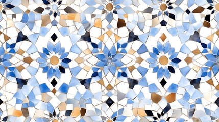 Blue and Beige Mosaic Tile Pattern Background Texture