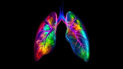 Silhouetted Rainbow anatomy lung against a warm autumn-colored background,Sculptural clay art of a Rainbow anatomy lung in high contrast low-key lighting,_Nero AI_Photo.jpg, Sculptural clay art depict