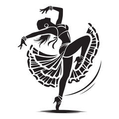 Step Dance Silhouette Vector Illustration, Solid White Background.