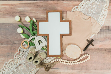 Minimalist Christian pregnancy announcement, Simple Wooden cross decor, Faith-inspired baby...