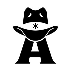 initial A with hat cowboy, Design element for logo, emblem, t shirt. Vector illustration