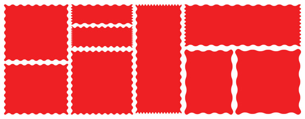 Set of frames with zigzag edge, scallop edge shape. Rectangle shape frame with zigzag edge. zigzag frame.