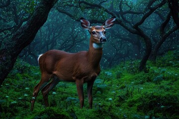 Obraz premium Tranquil Deer Standing in Enchanted Forest with Soft Light