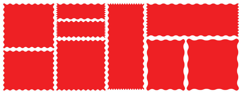 Set of frames with zigzag edge, scallop edge shape. Rectangle shape frame with zigzag edge. zigzag frame.