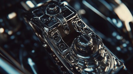 Fototapeta premium Close-up of a car shifter, showcasing intricate design and the blend of automotive engineering and aesthetics. 