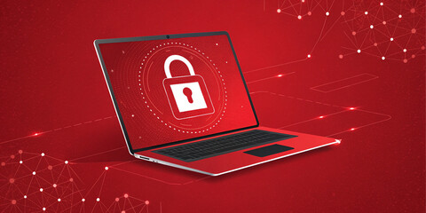 A Modern Cyber Security Background Featuring a Laptop with a Lock Symbol