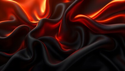 Fiery Black Silk: Abstract Drapery in Glowing Orange and Deep Black