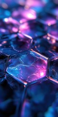 Digital Purple Hexagon Pattern Background, Futuristic Metallic Iridescent Wallpaper, Tech Design Backdrop, Geometric 3D Glass Texture