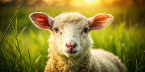 Obraz premium Vintage Close-up Portrait: Scottish Lamb in Lush Meadow