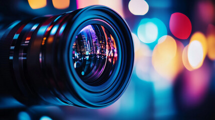 Capturing city lights through a camera lens at night