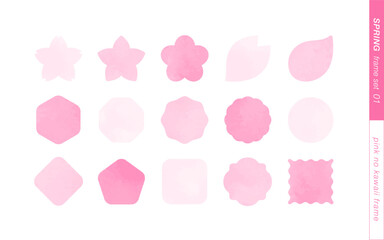 春を彩るピンクのフレーム。桜や花びらのシンプルな枠素材のセット。