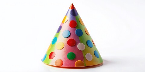 Obraz premium Vintage Colorful Paper Party Hat with Holes on White Background - Festive Birthday Celebration Decoration