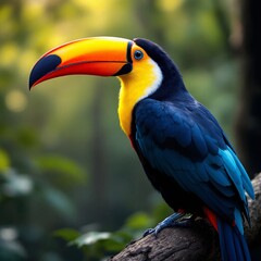 Obraz premium A stunning image of a vibrant Toucan bird perched on a colorful tree branch, showcasing its bright plumage and unique beak. Perfect for adding a pop of color to any room or design.