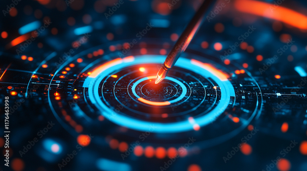 Poster interactive digital interface displaying a futuristic design with glowing elements