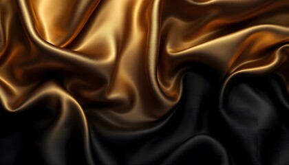 Fototapeta premium Luxurious Gold and Black Silk Fabric Drapery: A Textured Masterpiece