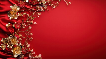 Elegant floral design on red fabric background