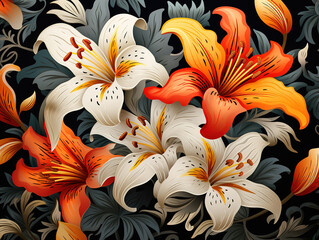 Wonderful Abstract hand drawn floral pattern with lily flowers