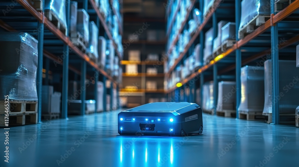Poster smart collaborative robot in warehouse environment enhancing efficiency with advanced technology and
