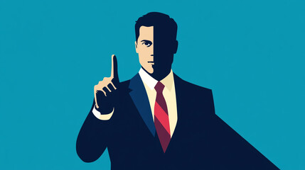 Business professional gestures with finger up in a confident and authoritative stance