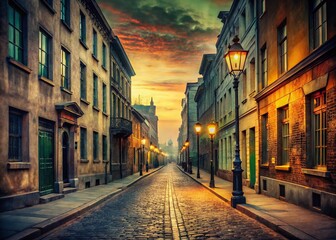 Fototapeta premium Vintage Empty City Street - Deserted Urban Scene at Dusk
