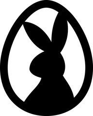 Simple cute Easter egg shape with bunny pattern silhouette.
Isolated Easter egg black flat icon.
Transparent background.