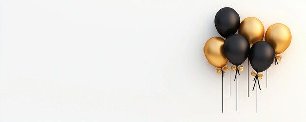 A cluster of black and gold balloons against a simple white background, perfect for celebrations and festive occasions.