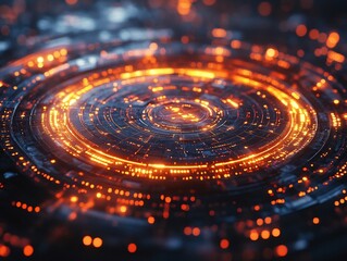 Intricately Detailed Futuristic 3D Render: Glowing Circular Technology Close-Up. AI Generated