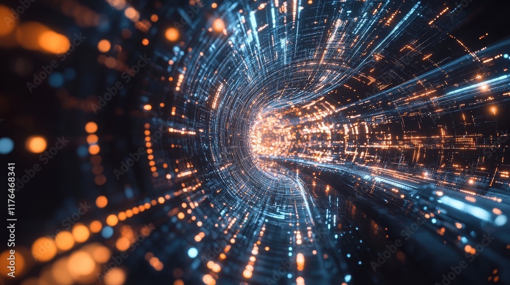 Poster abstract representation of structural communication in data transmission featuring futuristic light 