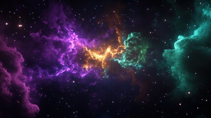 Obraz premium A night sky bursting with fireworks, a cloud of gas with color of purple, green, and gold hues of Mardi Gras