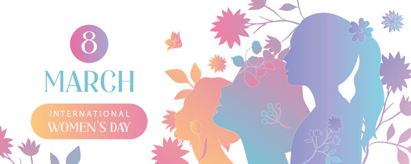 International women's day background with flower and gradient style for horizontal design