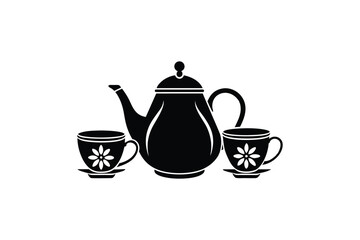 teapot and cups on white