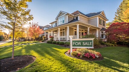 Modern Home for Sale with Sunset Glow, Lush Lawn, and Inviting Porch V5