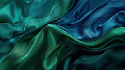 Obraz premium A close-up of flowing fabric in shades of green and blue, showcasing texture and movement.