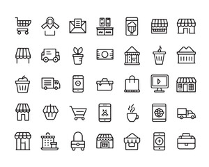 Online store line art 50 icon set collection