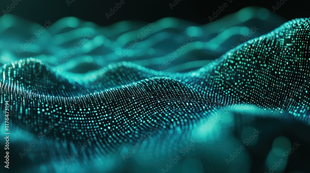 Poster abstract representation of digital waves in a technology-driven landscape with glowing points of lig