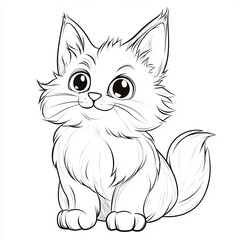 Obraz premium Outline of a fluffy cartoon cat coloring page.