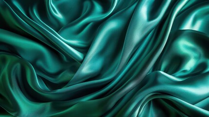 Obraz premium A close-up view of luxurious teal satin fabric, showcasing its smooth texture and elegant draping.