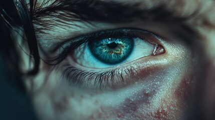 Fototapeta premium Close-up of distressed skin showing acne and stress marks, highlighting the impact of lifestyle on skin health and well-being