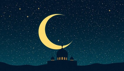 Fototapeta premium mosque and moon and stars with gradient background