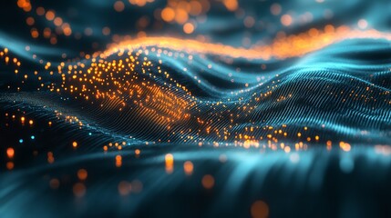 Abstract Blue Digital Waveform – A Mesmerizing Digital Landscape of Undulating Particles, Evoking a Sense of Serenity and Technological Advancement

