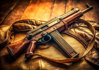 Vintage Military Submachine Gun Photography: Retro Weaponry Image