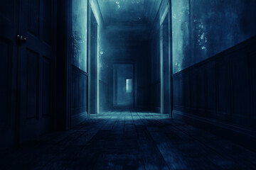Obraz premium Spooky Haunted Foggy Old Forest House Ghostly Mysterious Concept.