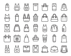 Plastic bag line art 50 icon set collection