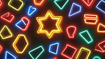 Obraz premium Neon Shapes Illuminate A Central Star Design